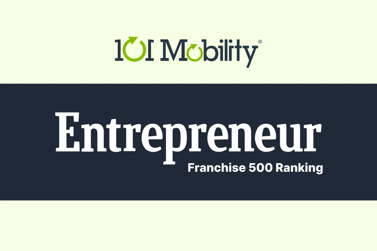The image features the text "Entrepreneur Franchise 500 Ranking" with the 101 Mobility logo above it on a light background.