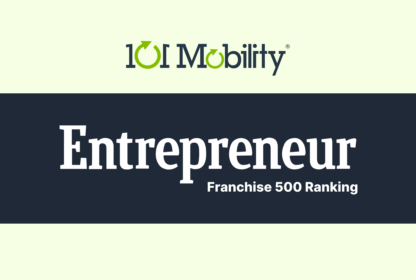 The image features the text "Entrepreneur Franchise 500 Ranking" with the 101 Mobility logo above it on a light background.
