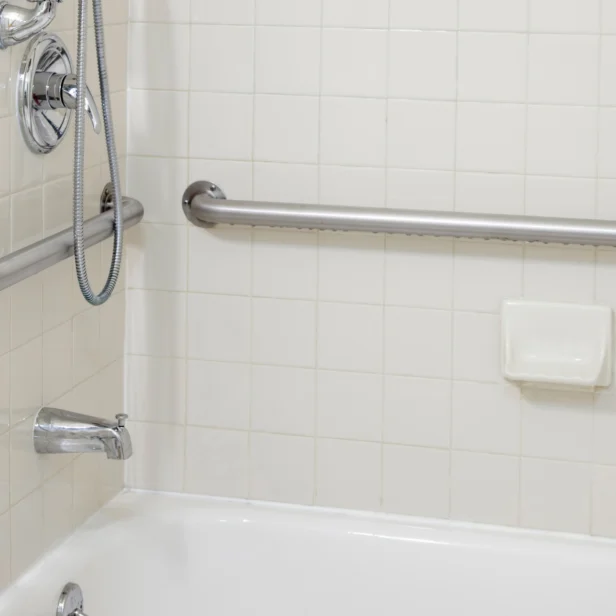 grab bars installed in a shower.