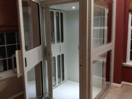 SHC home elevator open doors.