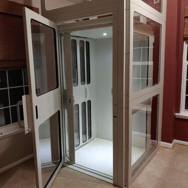 SHC home elevator open doors.