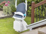 folded Handicare 1000 Outdoor Stairlift.