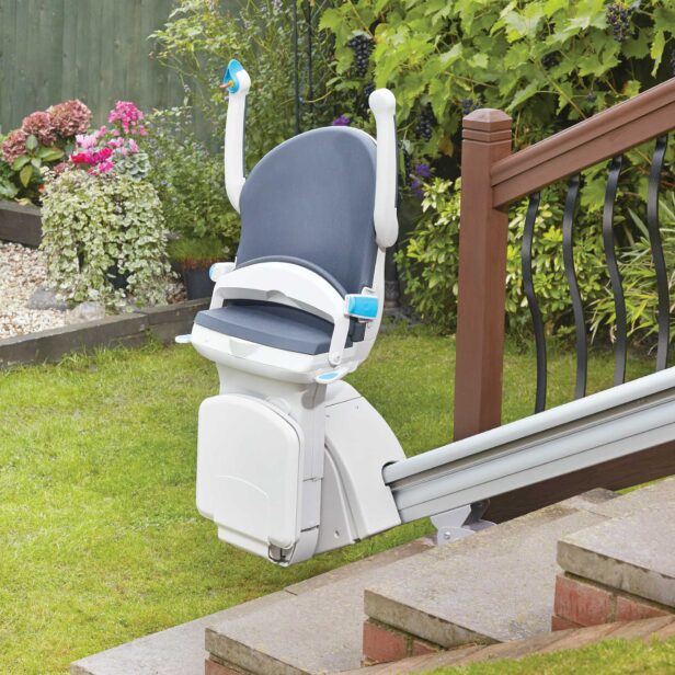 folded Handicare 1000 Outdoor Stairlift.