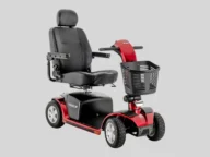a pride power scooter in red.