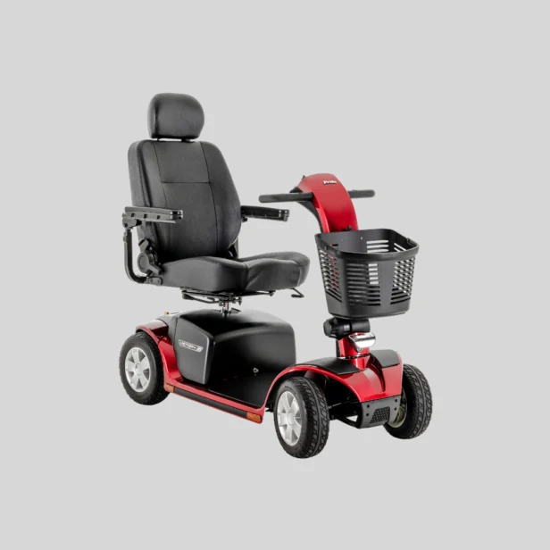 a pride power scooter in red.