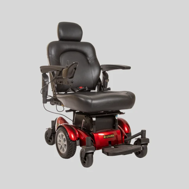 golden power chair in red.
