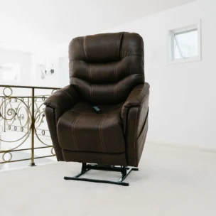 a dark brown lift chair.