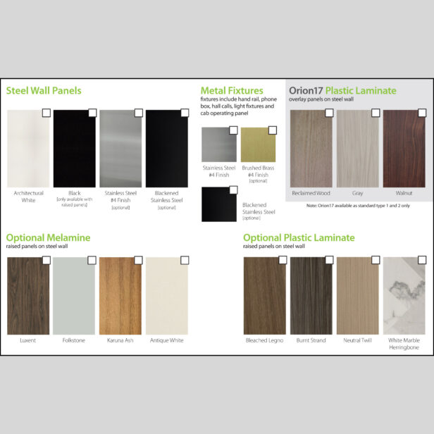 options for a commercial savaria orion elevator.