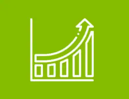 A white line graph with bars and an upward-pointing arrow on a green background, indicating growth or increasing trend.