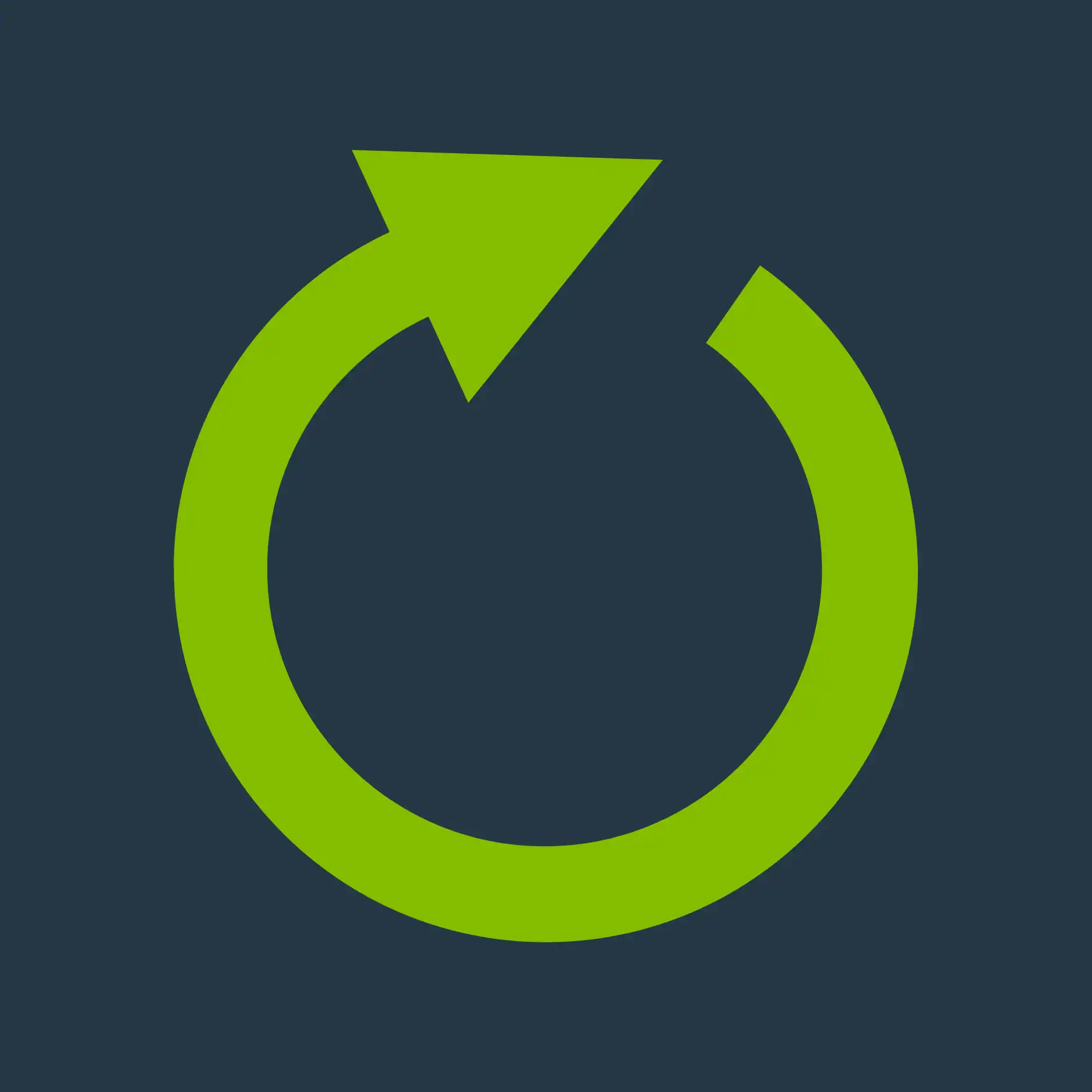 A green circular arrow forming almost a complete loop on a dark blue background, symbolizing refresh or reload.